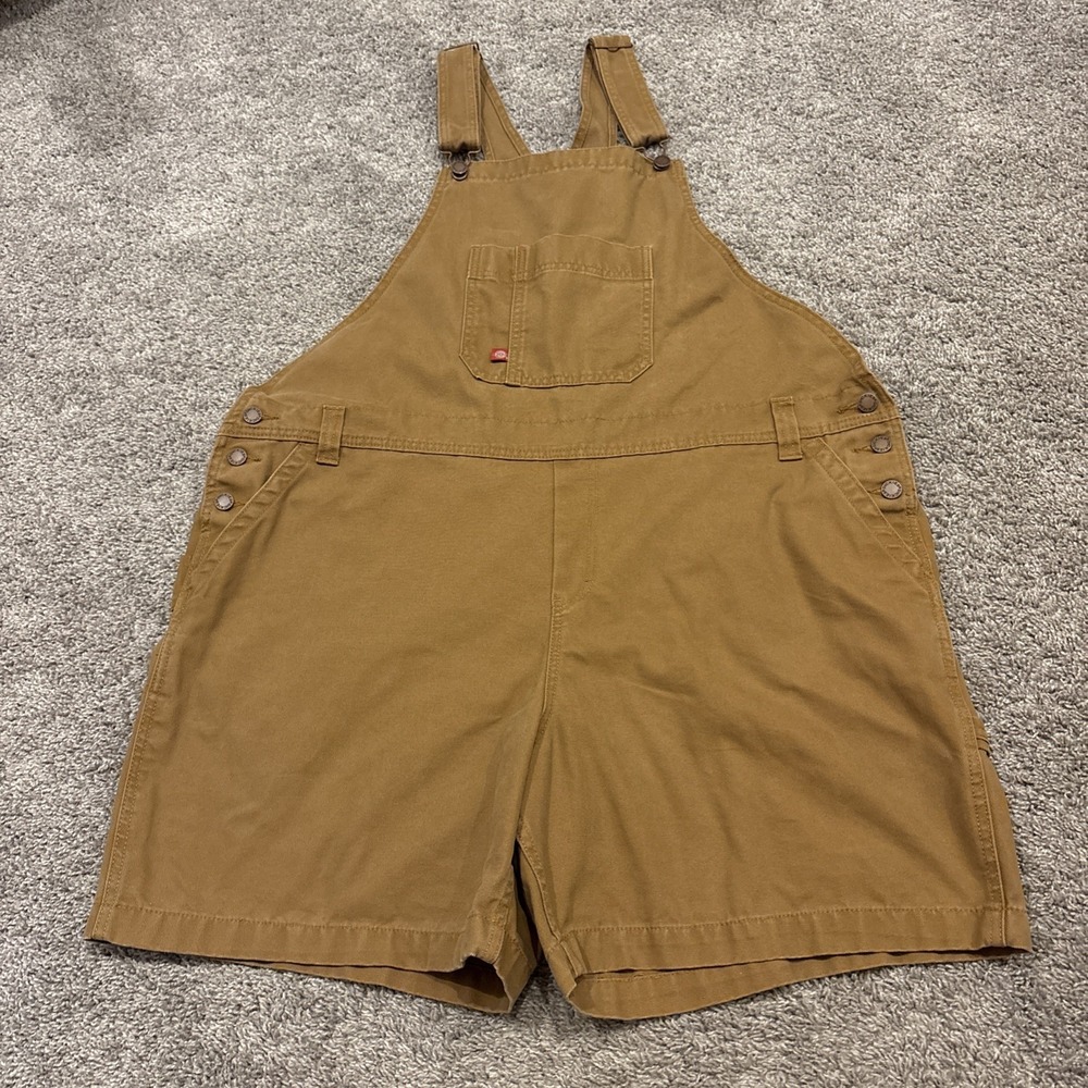 Dickies Womens Bib Shortalls Overall Shorts Size 2XL Relaxed Fit Brown Workwear